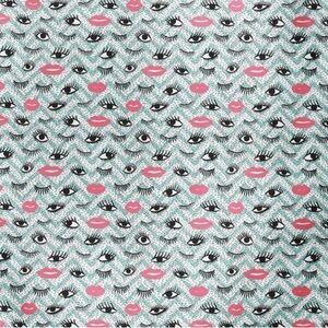 NEW Lunarable Makeup Lips and Eyelashes Decorative Fabric 3 Yards L 108"X W 58"